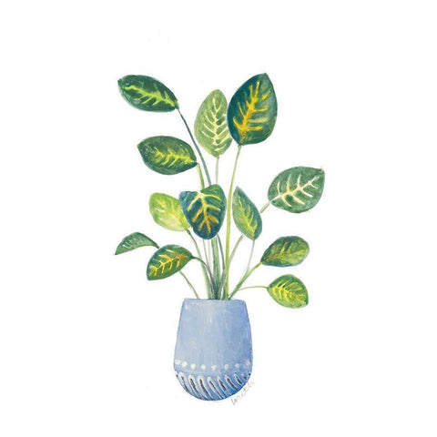 Croton In Blue Pot Black Modern Wood Framed Art Print by Loreth, Lanie