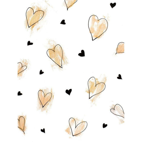 Gold Hearts Pattern White Modern Wood Framed Art Print by Loreth, Lanie