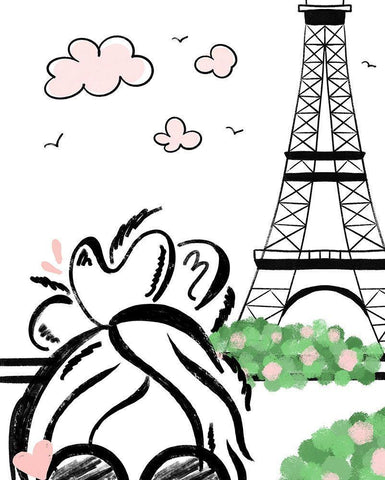 Paris Girl I Black Ornate Wood Framed Art Print with Double Matting by Quach, Anna