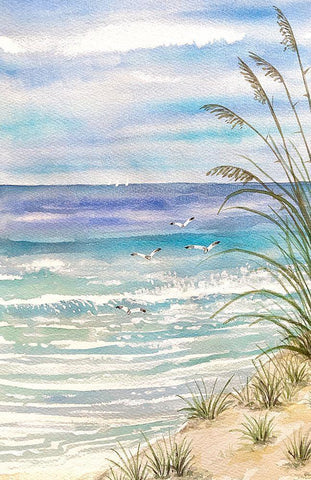 Watercolor Sea View I White Modern Wood Framed Art Print with Double Matting by Biscardi, Nicholas