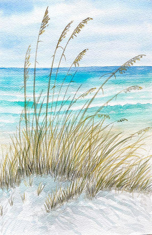 Watercolor Sea View II White Modern Wood Framed Art Print with Double Matting by Biscardi, Nicholas