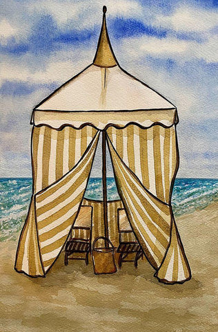 Golden Beach Cabana Black Ornate Wood Framed Art Print with Double Matting by Biscardi, Nicholas