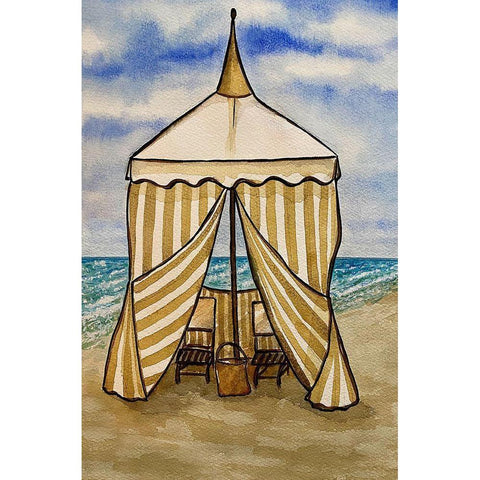 Golden Beach Cabana White Modern Wood Framed Art Print by Biscardi, Nicholas