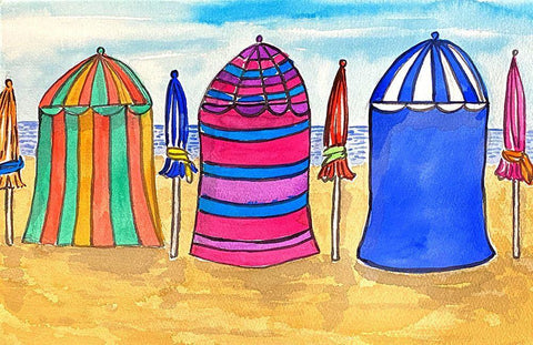Cabana Beach I Black Ornate Wood Framed Art Print with Double Matting by Biscardi, Nicholas