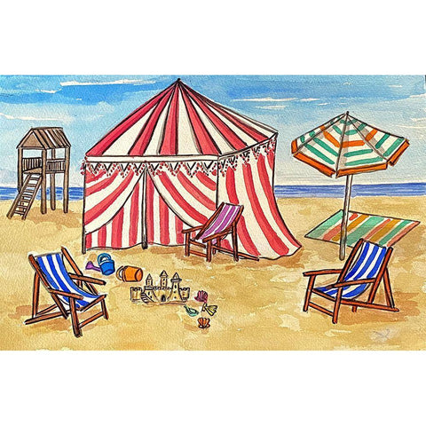Cabana Beach II White Modern Wood Framed Art Print by Biscardi, Nicholas