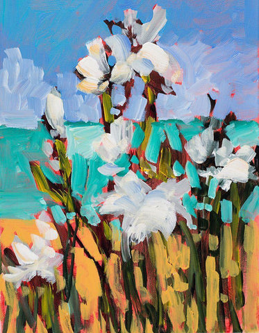 Flowers By The Beach White Modern Wood Framed Art Print with Double Matting by Slivka, Jane