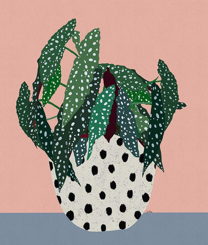 Plant in Dotted Pot Black Ornate Wood Framed Art Print with Double Matting by Bucheli, Jen