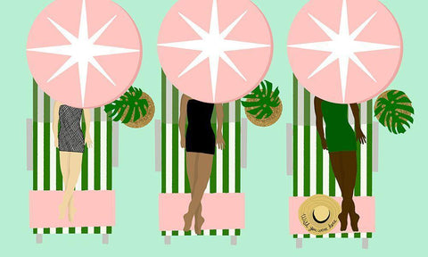Sunbathing Ladies On Green White Modern Wood Framed Art Print with Double Matting by Bucheli, Jen