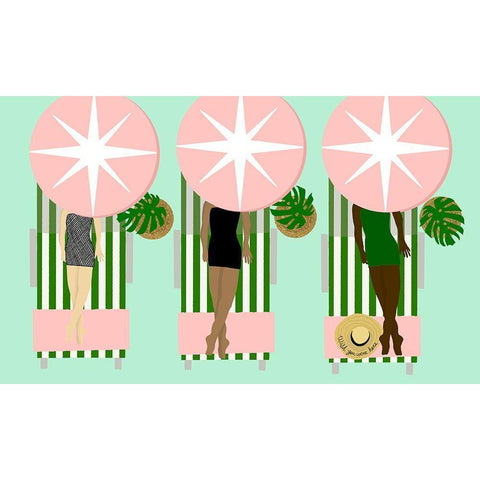 Sunbathing Ladies On Green Black Modern Wood Framed Art Print by Bucheli, Jen