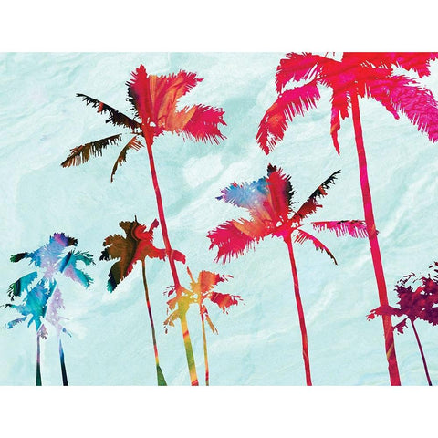 Colorful Beach Palms Black Modern Wood Framed Art Print by Meneely, Dan