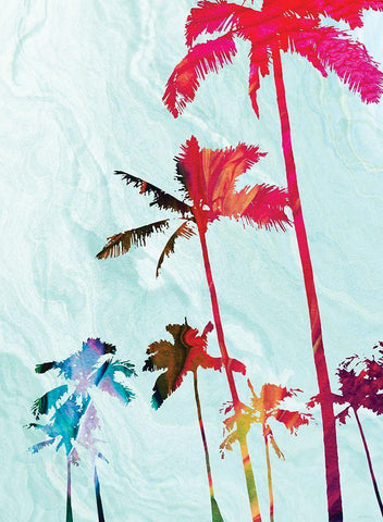 Colorful Palms White Modern Wood Framed Art Print with Double Matting by Meneely, Dan