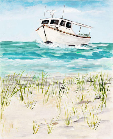 Boat By The Shore Black Ornate Wood Framed Art Print with Double Matting by DeRice, Julie