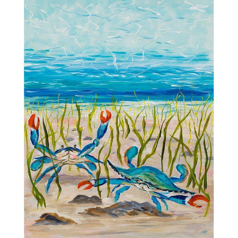 Blue Crabs White Modern Wood Framed Art Print by DeRice, Julie