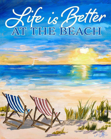 Life Is Better At The Beach White Modern Wood Framed Art Print with Double Matting by DeRice, Julie