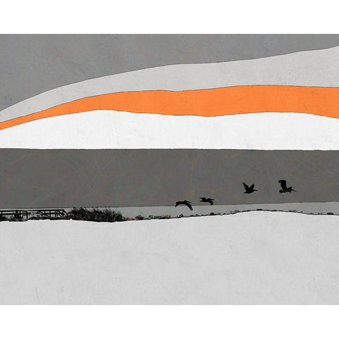 Birds Over Water White Modern Wood Framed Art Print by Tom, Ella