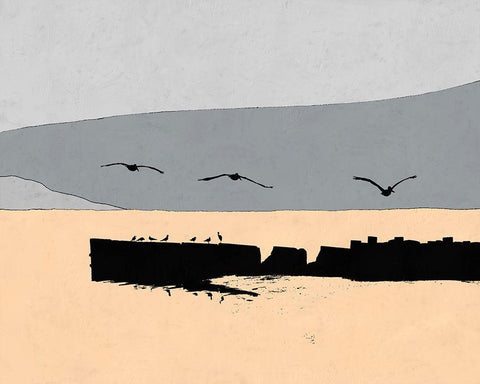 Flying Off The Dock White Modern Wood Framed Art Print with Double Matting by Tom, Ella