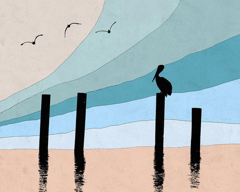 Pelican Post I White Modern Wood Framed Art Print with Double Matting by Tom, Ella