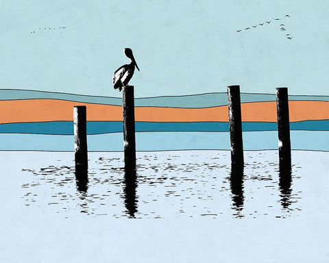Pelican Post II Black Ornate Wood Framed Art Print with Double Matting by Tom, Ella