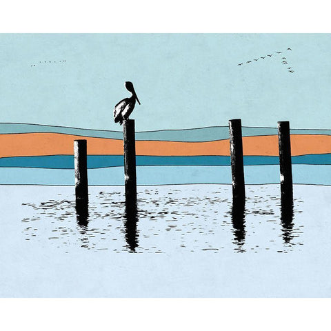 Pelican Post II White Modern Wood Framed Art Print by Tom, Ella
