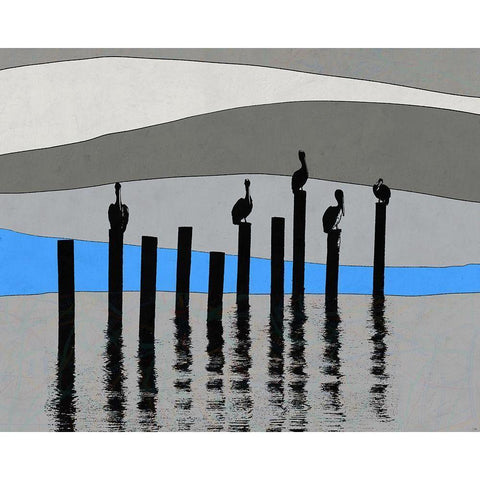 Pelican View White Modern Wood Framed Art Print by Tom, Ella