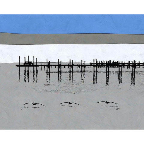 Pelican Beach White Modern Wood Framed Art Print by Tom, Ella