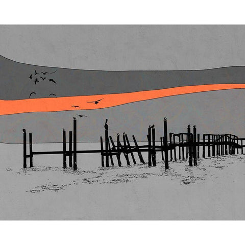 Old Dock White Modern Wood Framed Art Print by Tom, Ella