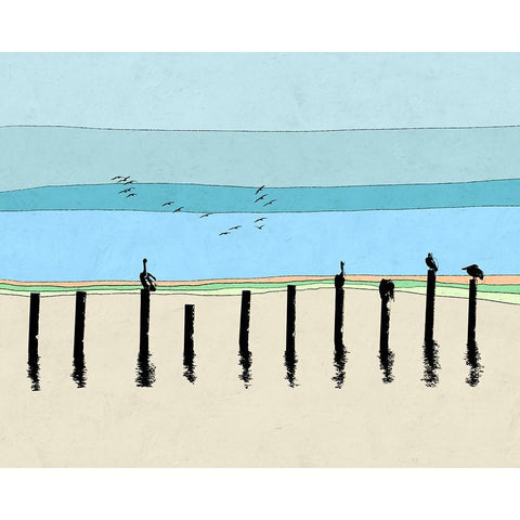 Pelican Horizon Black Modern Wood Framed Art Print by Tom, Ella