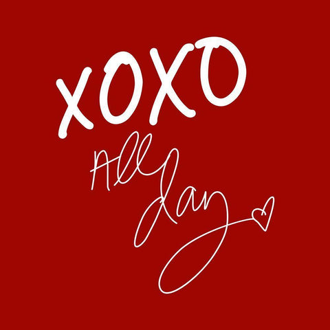 XOXO All Day on Red White Modern Wood Framed Art Print with Double Matting by SD Graphics Studio