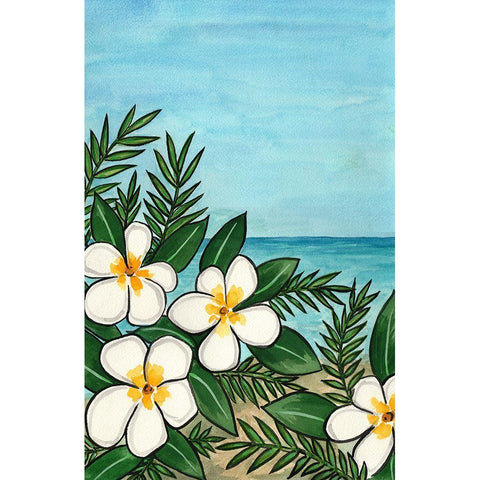 Plumeria Beach Gold Ornate Wood Framed Art Print with Double Matting by Biscardi, Nicholas