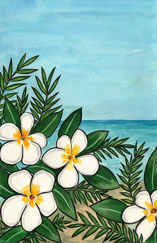 Plumeria Beach White Modern Wood Framed Art Print with Double Matting by Biscardi, Nicholas