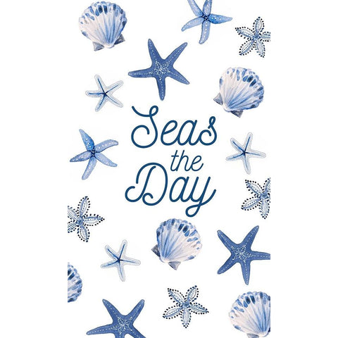 Seas The Day Indigo Starfish White Modern Wood Framed Art Print by Loreth, lanie