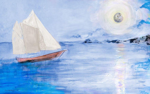Sailing In Moonlight White Modern Wood Framed Art Print with Double Matting by Maria, Robin