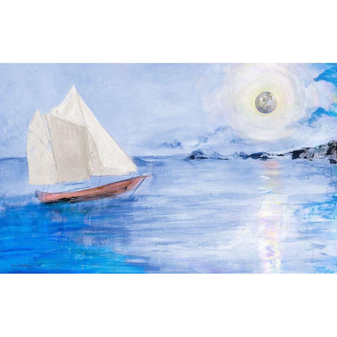 Sailing In Moonlight Black Modern Wood Framed Art Print by Maria, Robin