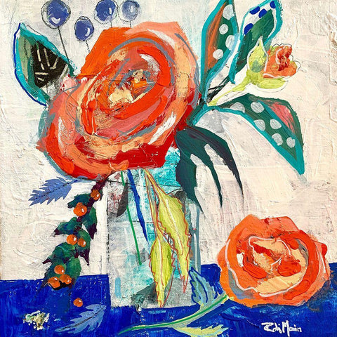 Rose And Berry Rendezvous  White Modern Wood Framed Art Print with Double Matting by Maria, Robin