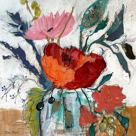 Prettty Jar Flowers White Modern Wood Framed Art Print by Maria, Robin