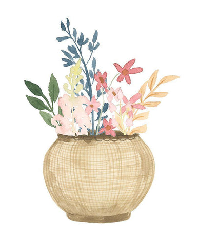 Basket Of Wild Flowers White Modern Wood Framed Art Print with Double Matting by Price, Lucille