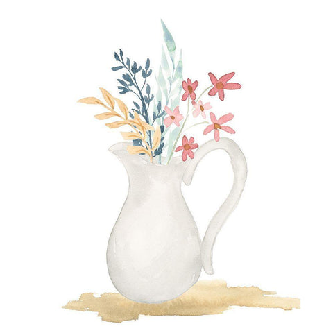 Farmhouse Pitcher With Flowers Black Modern Wood Framed Art Print with Double Matting by Price, Lucille