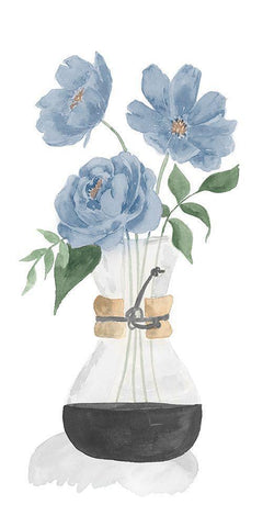Tumbler Of Blue Flowers I White Modern Wood Framed Art Print with Double Matting by Price, Lucille