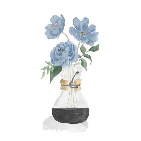 Tumbler Of Blue Flowers I Black Modern Wood Framed Art Print by Price, Lucille