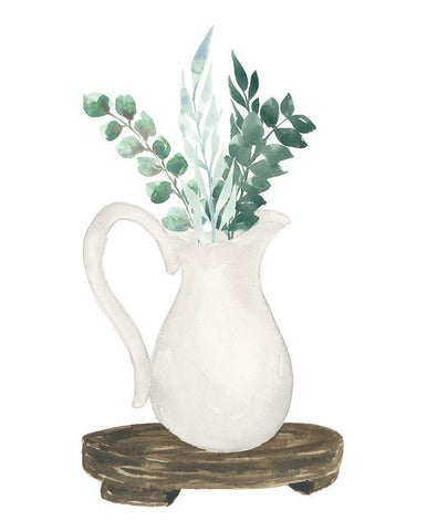 Farmhouse Pitcher With Leaves White Modern Wood Framed Art Print with Double Matting by Price, Lucille