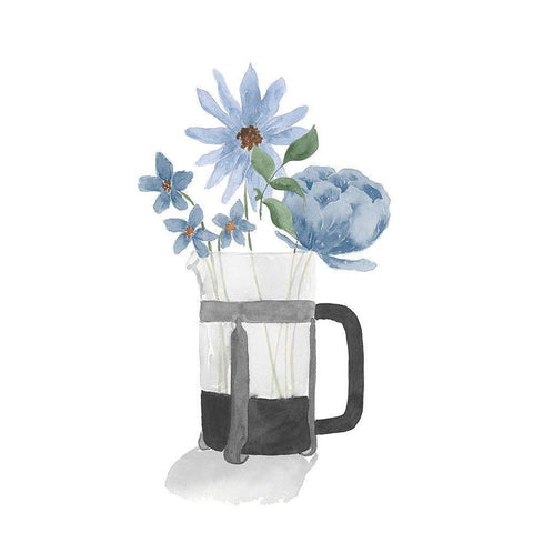 Tumbler Of Blue Flowers II Black Modern Wood Framed Art Print with Double Matting by Price, Lucille