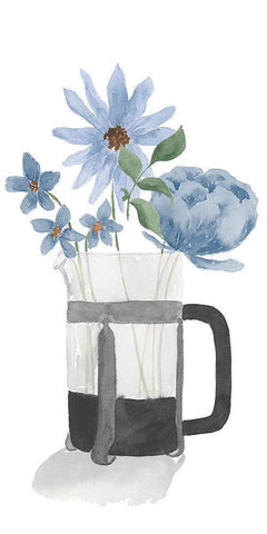 Tumbler Of Blue Flowers II White Modern Wood Framed Art Print with Double Matting by Price, Lucille