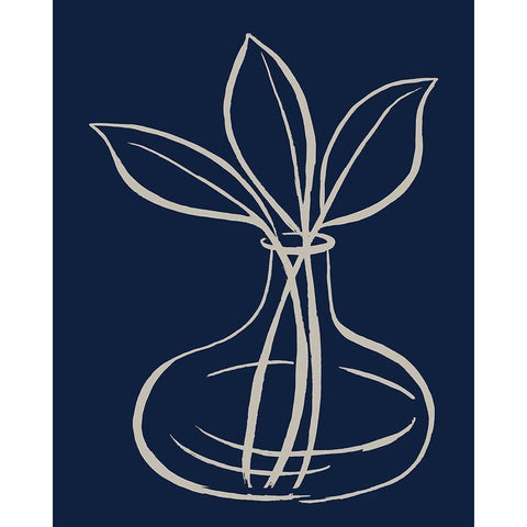 Line Leaves In Vase On Navy I White Modern Wood Framed Art Print by Medley, Elizabeth