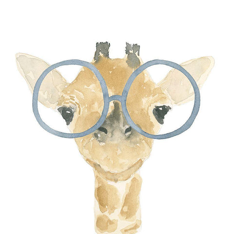 Giraffe With Glasses Black Modern Wood Framed Art Print by Price, Lucille