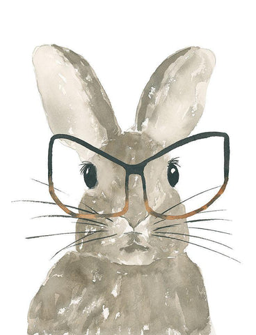 Bunny With Glasses White Modern Wood Framed Art Print with Double Matting by Price, Lucille
