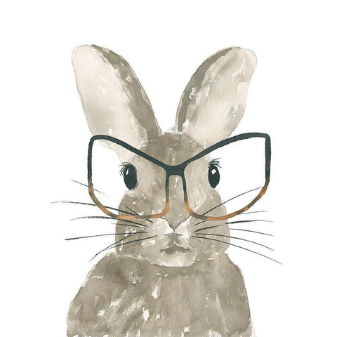 Bunny With Glasses White Modern Wood Framed Art Print by Price, Lucille