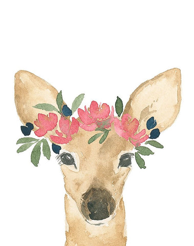 Baby Deer With A Floral Crown White Modern Wood Framed Art Print with Double Matting by Price, Lucille
