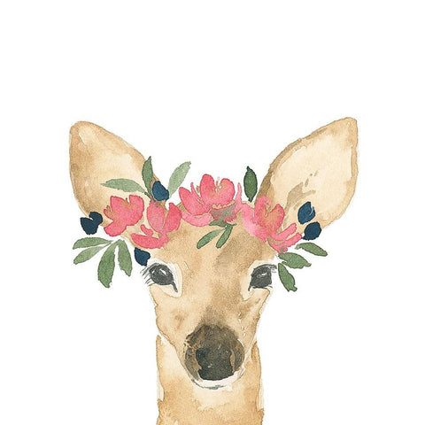 Baby Deer With A Floral Crown Black Modern Wood Framed Art Print by Price, Lucille