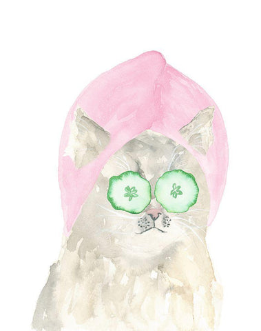 Spa Kitten White Modern Wood Framed Art Print with Double Matting by Price, Lucille