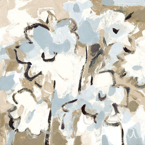 Light Blue Floral Gold Ornate Wood Framed Art Print with Double Matting by Athas, Vas